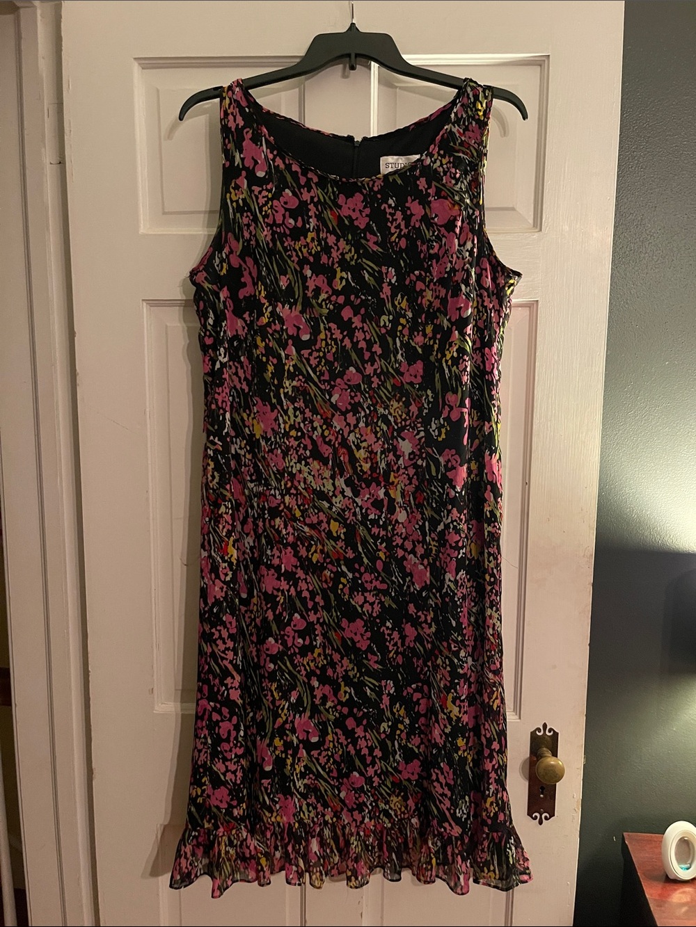 Studio I Black Floral Sundress with Pink and Green Print